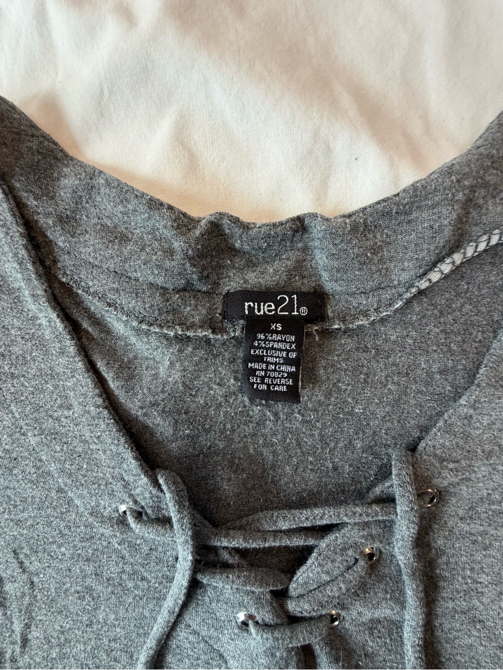 Rue21 Heather Gray Lace-Up Knit Top
